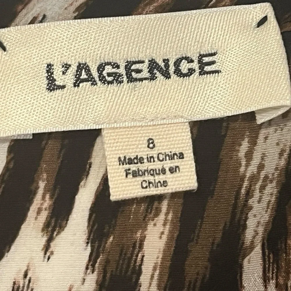 L AGENCE Cipriana Asymmetrical Faux Wrap Dress Leopard‎ Print 100% Silk Size 8